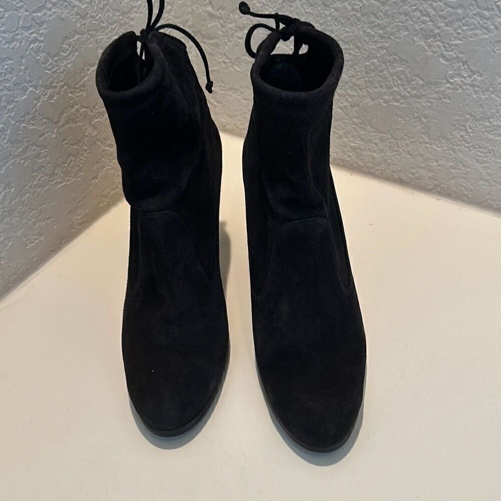 Stuart Weitzman Womens 7 Glove Suede Round Heel Ankle Booties Black Contemporary